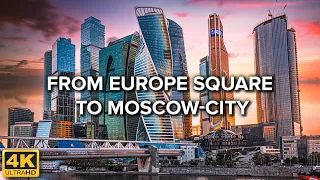 [4K] 🇷🇺 Moscow Summer Walk ☀️ Europe Square (Kievskaya) to Moscow City Towers | June 2022