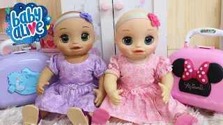 BABY ALIVE GÊMEAS NINA E HANNA SE ARRUMANDO PRA IR PRA CRECHE