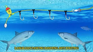 cara membuat rangkaian pancing ikan bandeng paling sensitif 4 mata kail - anti keriting