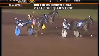 Woodside Charm & Verlin Yoder wins Breeders Crown 2 y o fillies ($600,000) in 1.54,1 at Pocono Downs