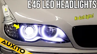 AUXITO LED bulbs are so much brighter than Halogen! BMW E46 M3 full LED headlights. No dash lights!