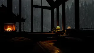 Rain and Thunder Sounds to Deep Sleep I Rain in Cozy Wooden House for Relax in the Dark Forest