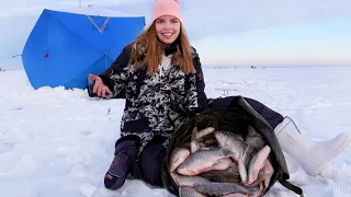 В ЭТИХ ЛУНКАХ КУЧА РЫБЫ! Первый лед 2022-23. Зимняя рыбалка на карася с ночевкой в палатке.