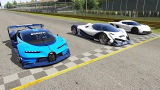 Devel Sixteen vs Bugatti Vision GT vs Koenigsegg Jesko Absolut at Monza Full Course