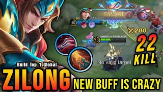 AUTO SAVAGE!! New Buffed Zilong is Crazy with New Build!! - Build Top 1 Global Zilong ~ MLBB