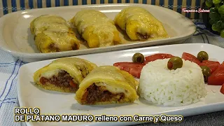 ROLLOS DE PLÁTANO MADURO RELLENOS CON CARNE Y QUESO muy fáciles de hacer