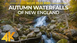 4K Autumn Waterfalls in the Forests of New England - Beautiful Fall Foliage Scenery & Nature Sounds