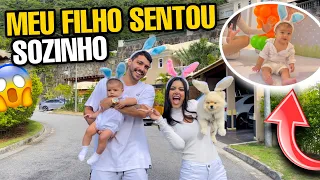 UM DIA INTEIRO com A GENTE NA PÁSCOA *MEU FILHO SENTOU SOZINHO!!! 😱*