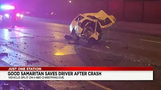 Man helps Cleveland driver after I-480 crash splits car in half