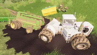 Saving stuck farmer with HUGE tractors | Farming Simulator 19 mudding