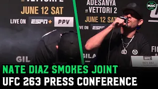 Nate Diaz smokes joint at UFC 263 press conference; Offers Brandon Moreno a toke