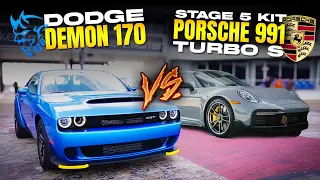 Dodge Demon 170 vs Stage 5 Porsche 911 (991.2) Turbo S 1/4 Mile DRAG RACE | Demonology