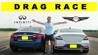 2022 G70 3.3t takes on Infiniti Q50 Red Sport | Drag and Roll Race