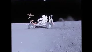 Apollo 16 "Grand Prix": lunar rover / buggy (LRV)  footage - HD Video Stabilized