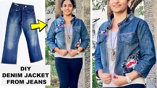 DIY: Full Sleeve Denim Jacket from Old Jeans | Coolest Girls Jacket from Jeans | #stayathome DIY