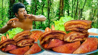 Survival Cooking Skill |Deep Fried Crispy Lechon Pork Jowl With Spicy Sauce Eating So Delicious-ASMR