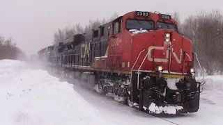 Winter 2015 Railfanning - CN Train 305 at Berry Mills, NB during Snowstorm (March 18, 2015)