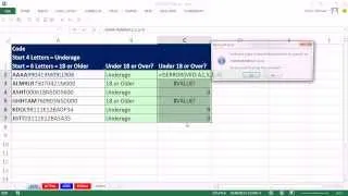 Excel Magic Trick 1079 IF Function 4 Letters To Start TextString = Underage, 6 Letters = 18 or Older