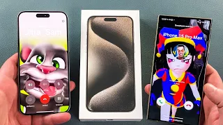 iPhone 15 Pro Max - Unboxing + Boot Animation + Incoming Call + Outgoing Call + Case & Samsung S24 U