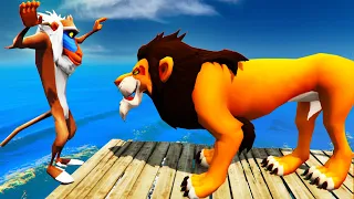 Simba,Pumbaa,Mufasa,Scar,Kiara,Rafiki,Timon dive into the water through a Pipe GTA 5 | THE LION KING