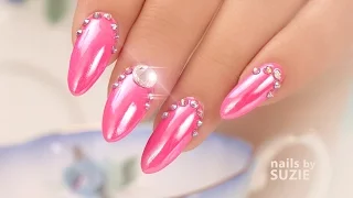 Pink Gel Chrome Bling Nails