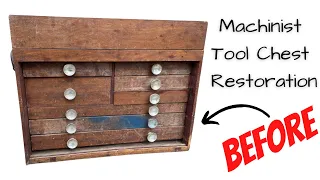 Restoration of a Machinist Tool Chest/ wood toolbox/ leather wrap handles/ Trash to Treasure