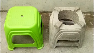 Creative Firewood Stove from Plastic Chair | How to cast stove from plastic chair | concrete stove