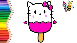 Hello Kitty Ice Cream Drawing, Painting and Coloring for Kids and Toddlers | How to Draw Ice Cream