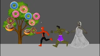 Granny vs Hulk vs SpiderMan Chocolate Donat Tree Funny Animation - Funny Drawing Cartoons 2