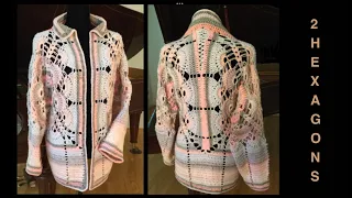 Crochet Hexagon, Crochet Jacket, Crochet Cardigan with Regular Sleeves  part 1🧥