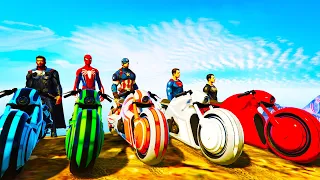 SPIDERMAN EPIC FAIL motorcycle GTA V circuit RAMP  challenge on mountain ! Superhero thor superman