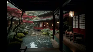 Japanese Garden House Gentle Thunderstorm Ambiance - 8 hrs - Relaxing Rain Sound for Peaceful Sleep