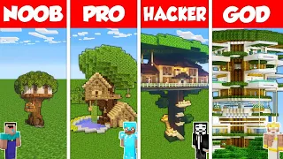 Minecraft Battle: NOOB vs PRO vs HACKER vs GOD: INSIDE TREE HOUSE BASE BUILD CHALLENGE / Animation