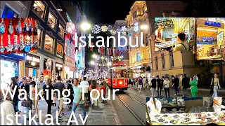 Walking tour at night at İstiklal Avenue (İstiklal Caddesi) Istanbul. Türkiye.