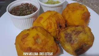 PAPAS RELLENAS CON CARNE DESMECHADA. TRES ESTILOS.