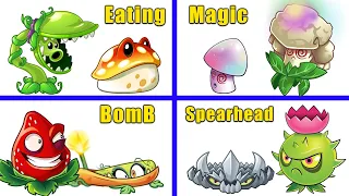 PvZ 2 - 4 Pair Of Plants BOMb x MAGIC x EATING x SPEARHEAD vs 4 Team Zombies!