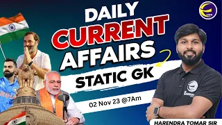 Daily Current Affairs (2nd Nov) | Static GK | Important Question | Harendra S Tomar | @examshala