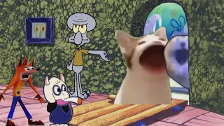 Squidward kicks all the memes out of his house