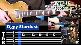 Ziggy Stardust - David Bowie - Guitar Cover/Lesson + TAB || Electric & Acoustic Guitar Playthrough