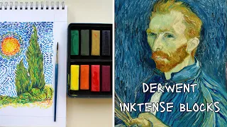 How to use Derwent Inktense Blocks : Easy landscape painting in the style of Van Gogh