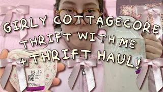 GIRLY COTTAGECORE THRIFT WITH ME & THRIFT HAUL 🎀 coquette, dollette, grandmacore, thrifting vlog 👜