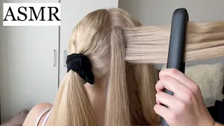 ASMR | HAIR STYLING BEFORE PARTY 💕💛 (hair straightening, hair play, brushing, spraying, no talking)