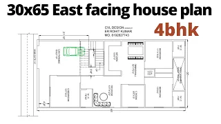 30x65 house design east facing / 1950 sq ft house plans / 30 by 65 ghar ka naksha / cvl design