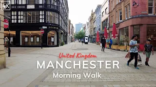 Manchester City Centre Morning Walking Tour 4K - Early Morning Walk (60fps)