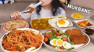 COOKING MUKBANG :) Cheese Pork Cutlet, Korean Style Curry, spicy Jjolmyeon.