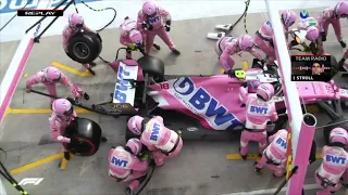 Lance Stroll incident under his pit stop. Hits mechanic. Emilia Romagna GP, 2020.