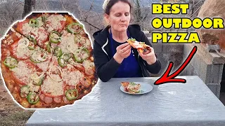 Cooking Campfire Pizza on The Outdoor Oven, The Best Pizza You'll Ever Eat