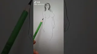 Drawing and painting sexy girl with black pencil