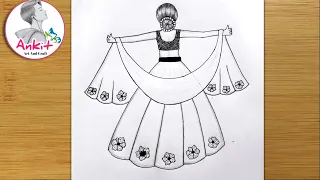 How to draw a girl with lehenga / girl drawing / how to draw a girl in beautiful traditional dress