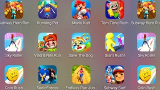 Tom Time Rush,Sonic Forces,Mario Kart,Vlad & Niki Run,Subway Hero Run,Running Pet,Sky Roller....